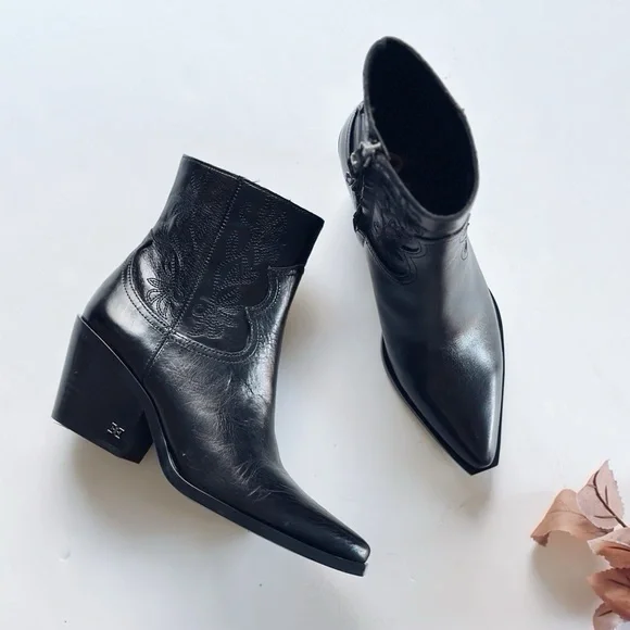 NEW Sam Edelman Wilda Pointed Toe Western Boot Black - Picture 2 of 6